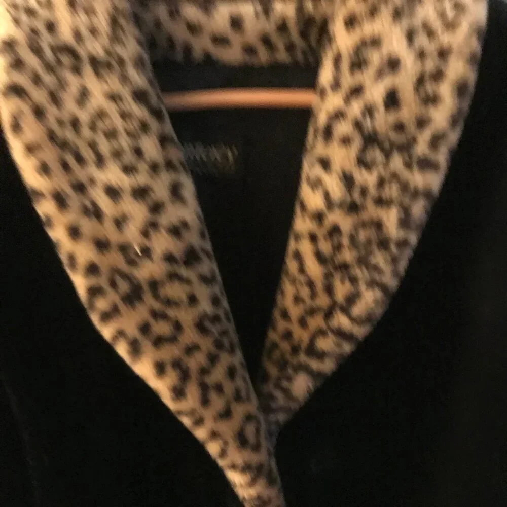 Vintage very warm black Coat PArka Faux leopard fur sz L - Picture 2 of 2